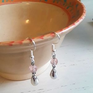 Hand Crafted Rose Glass Bead Earrings with Sterling Silver Hooks, Hand Crafted